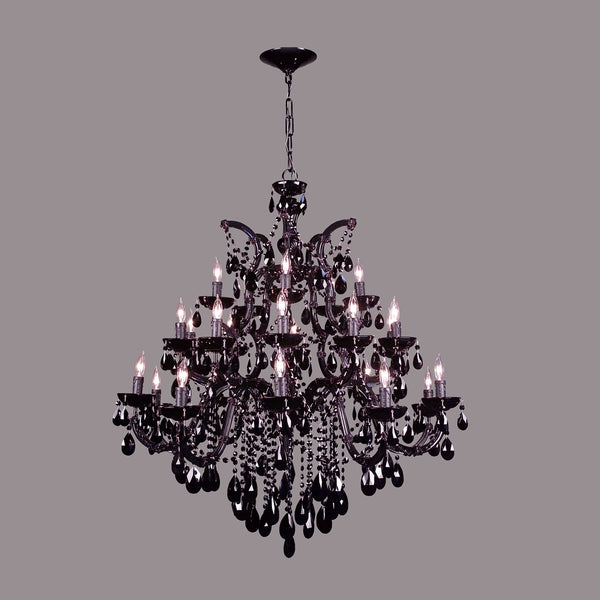 25 Light Traditional Chandelier dressed with black crystals