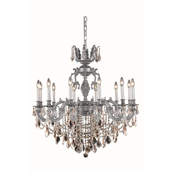 Pewter 12-Light Chandelier with Royal Cut Crystal