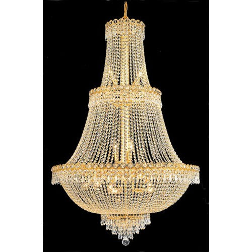 Century Gold Seventeen-Light 30-Inch Three-Tier Chandelier with Royal Cut Clear Crystal