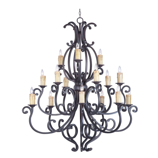 Richmond Colonial Umber 15-Light Multi-Tier Chandelier with White Crystals