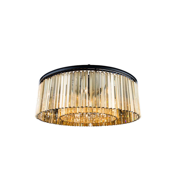 Sydney Mocha Brown Ten-Light Flushmount with Royal Cut Golden Teak Crystals