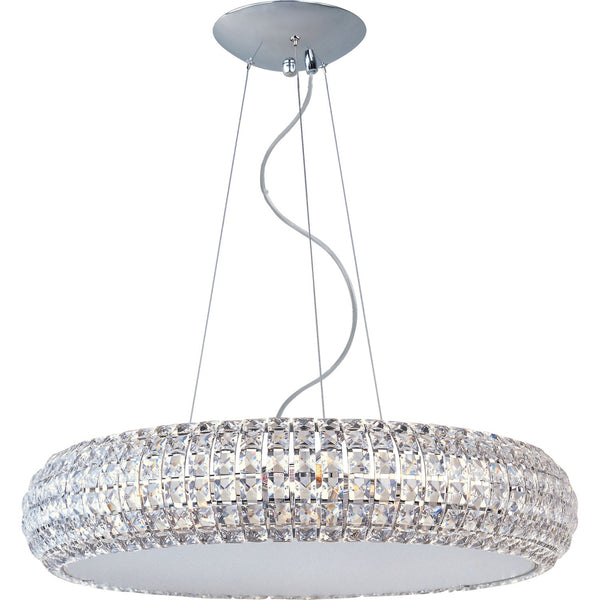 Polished Chrome Ten-Light Pendant with Crystal Glass