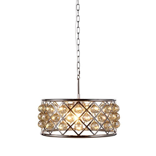 Madison Polished Nickel Five-Light Pendant with Faceted Golden Teak Crystals