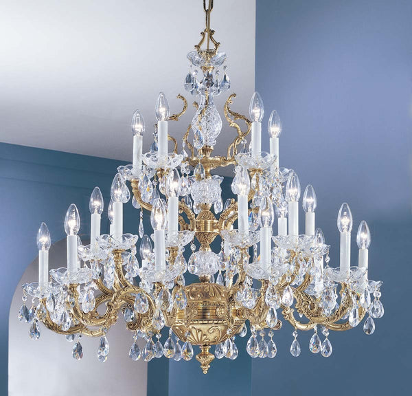 25 lights traditional crystal chandelier in gold plated finish