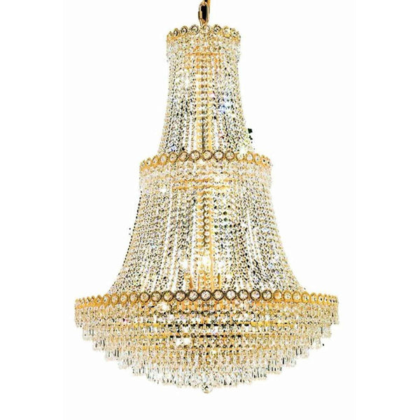 Century Prism Gold Seventeen-Light 30-Inch Three-Tier Chandelier with Royal Cut Clear Crystal