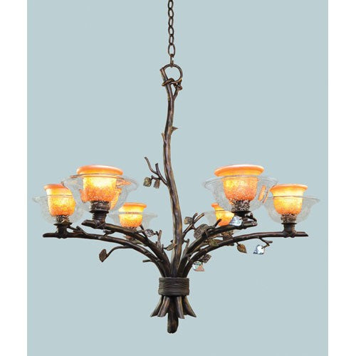 Cottonwood Sienna Bronze Six-Light Chandelier with Hand Painted Art Glass