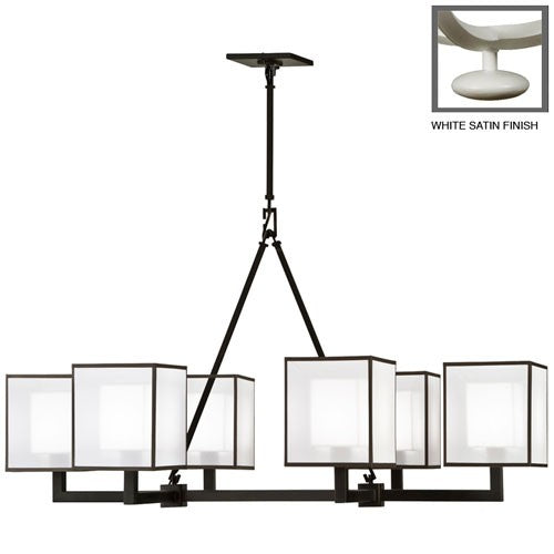 Black and White Story Six-Light Chandelier in Studio White Satin Lacquer Finish with Shimmering Screen of White Organza