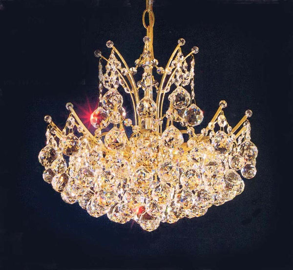 6 lights crystal chandelier in gold plated finish