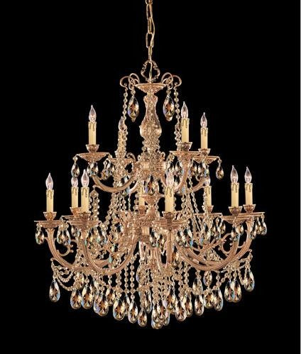 Brass Golden Teak Two-Tier Chandelier