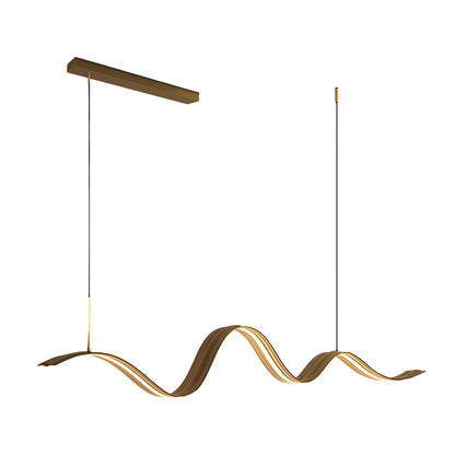 1-Light Linear LED Brass Elegant Flow Wave Pendant Light for Kitchen Island