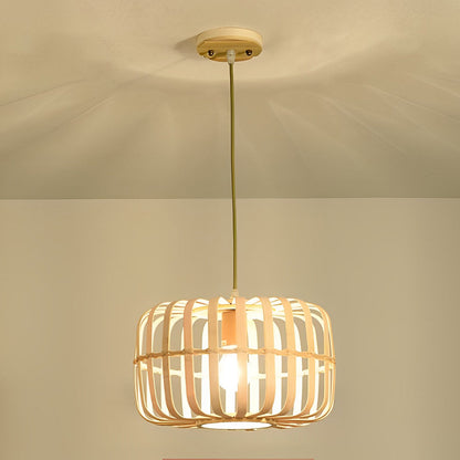 Circular Rectangle Bird Cage Pendant Light Burlywood Bamboo Ceiling Lights