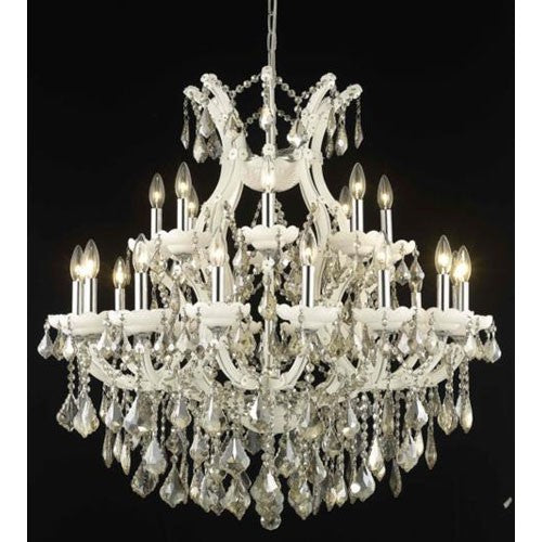 White Twenty-Four Light Chandelier with Golden Teak/Smoky Royal Cut Crystals