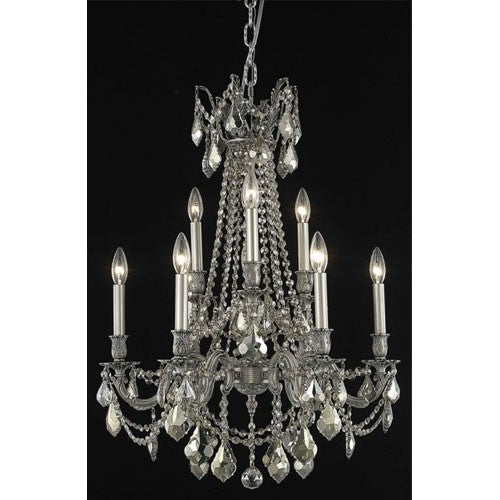 Rosalia Pewter Nine-Light Chandelier with Golden Teak/Smoky Royal Cut Crystals