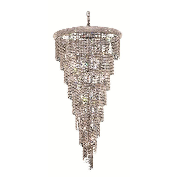 Spiral Chrome Twenty-Six Light 36-Inch Chandelier with Royal Cut Clear Crystal