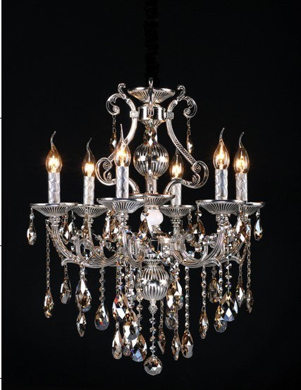 Polished chrome 6 Light Zinc Alloy crystal Chandelier