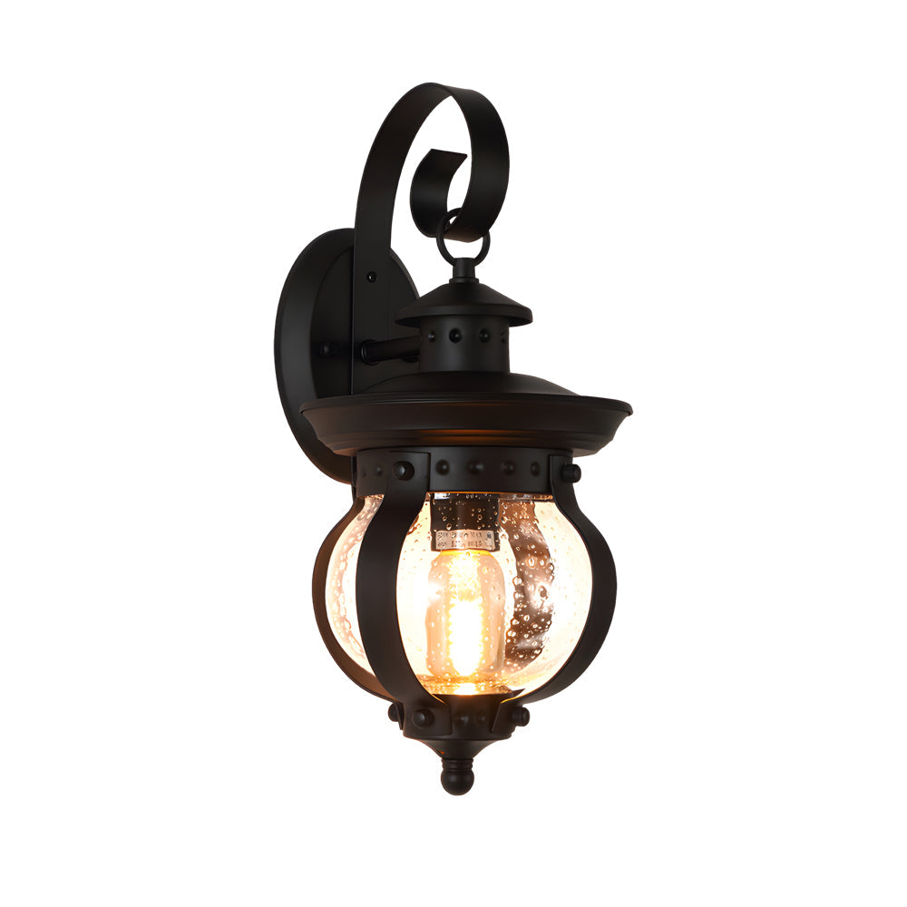 1-Light Seeded Glass Globe LED Outdoor Wall Lantern with Curved Arm