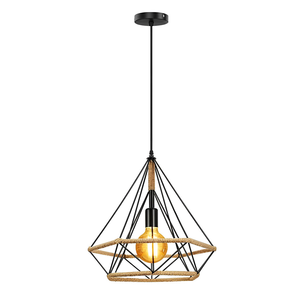 Geometric Creative Iron Rope Lantern Shape Black Rustic Chandelier Pendant Lights