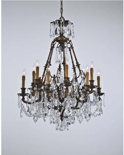 Brass Twelve-Light Chandelier with Tan Drip Candlesleeves