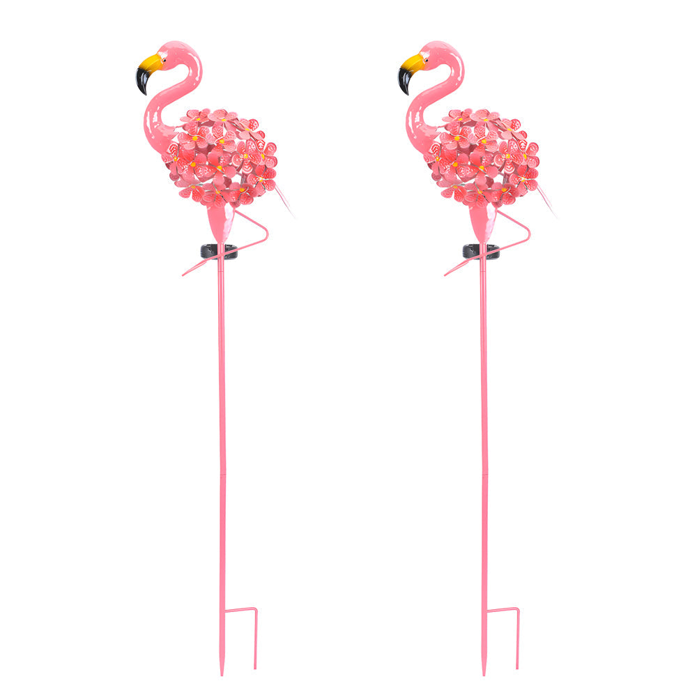 Metal Flamingo Solar Stake LED Lights Pink Outdoor Pathway Lamp - 2-Pack