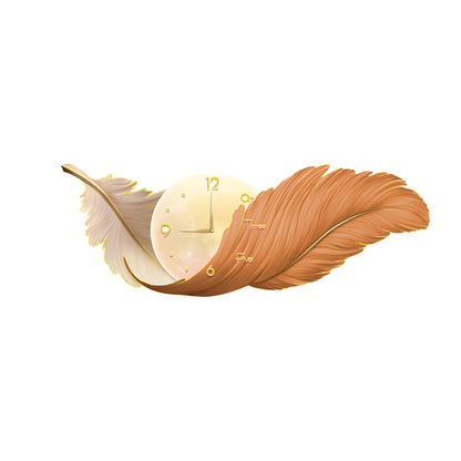 2-In-1 Wall Feather Painting Hanging Decor LED Wall Lamp Wall Clock