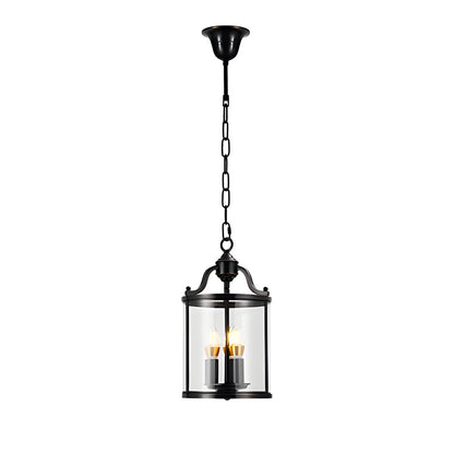 3/4-Light Candlelight Vintage Cylinder Glass Lantern Pendant Light - Black