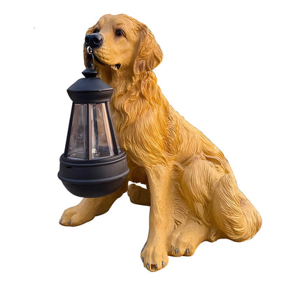 Resin Dog with Lantern Landscape Decor Solar Outdoor Lights