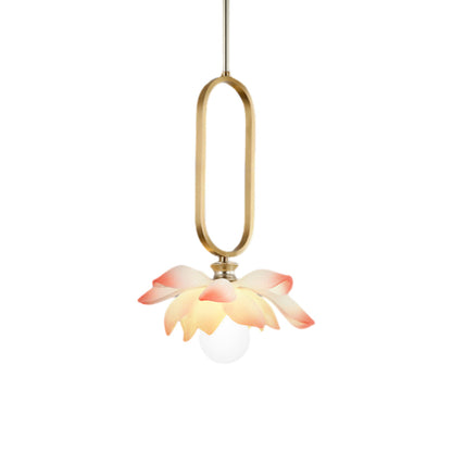 Creative Lotus Flowers Luminous Copper Oval Ring LED Modern Pendant Lights