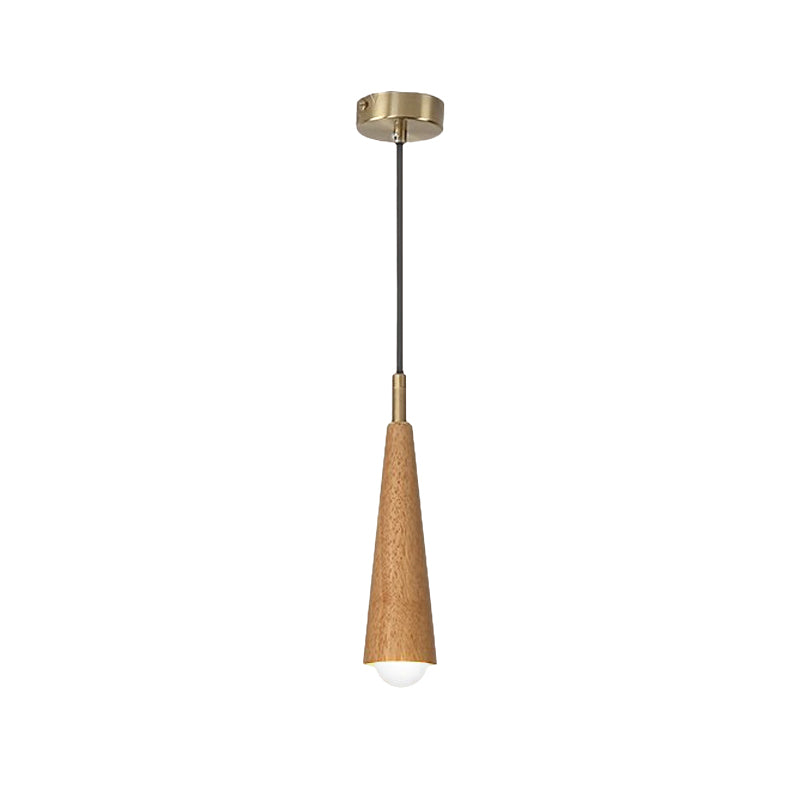 Wood Cone Three Step Dimming Copper LED Modern Pendant Lights Hanging Lamp