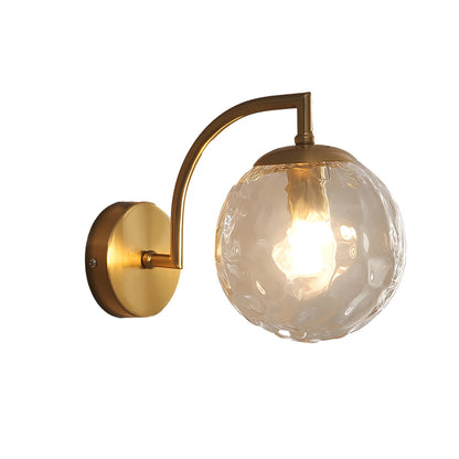 1-Light Curved Arm Wall Sconce with Ball Rib Glass Ball Shade