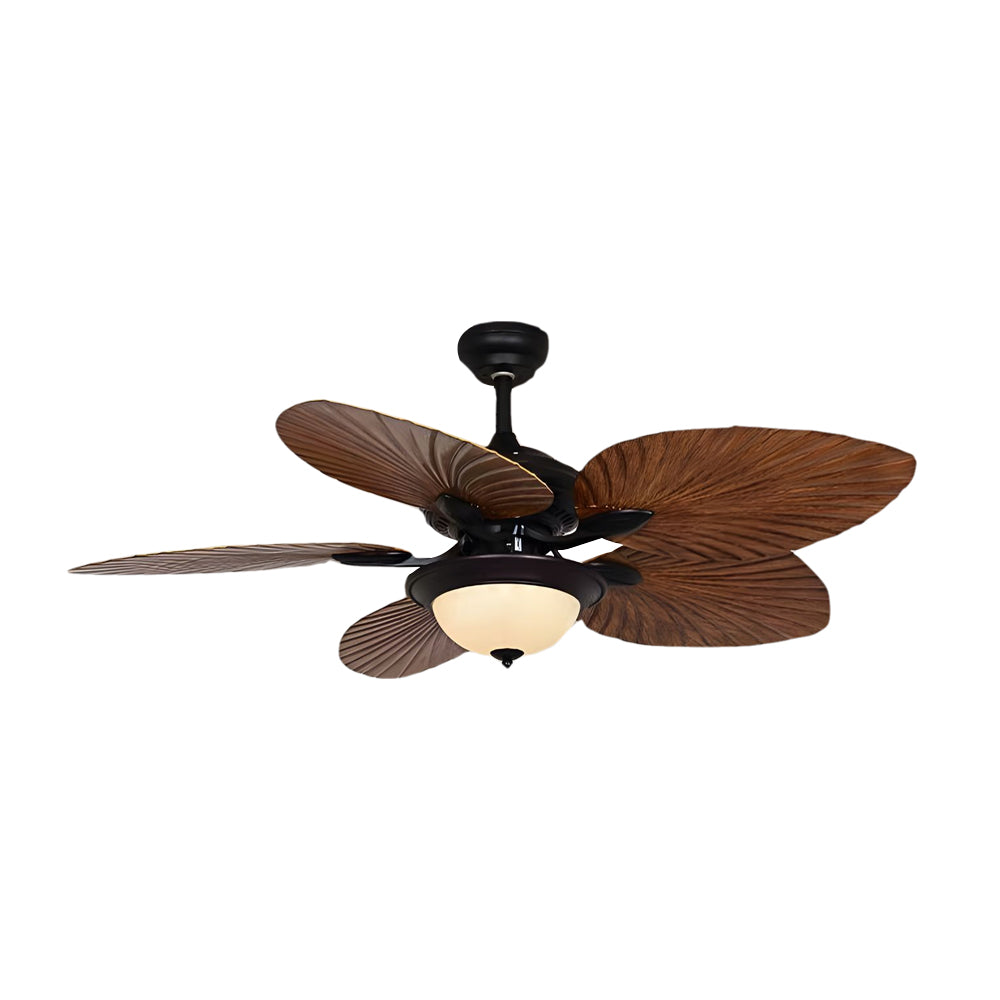 42/52-Inch LED Tropical 5 Brown Blades Reversible Ceiling Fan Light with Remote Control