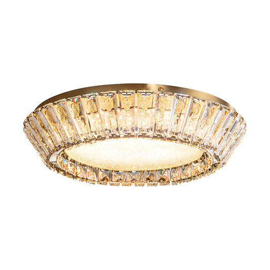 Quicksand Drum Crystal Chandelier Flush Mount Titanium Gold Ceiling Light