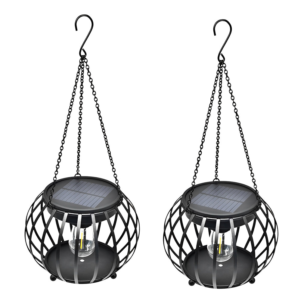 2PCS Metal Pumpkin LED Waterproof Black Modern Solar Outdoor Lanterns