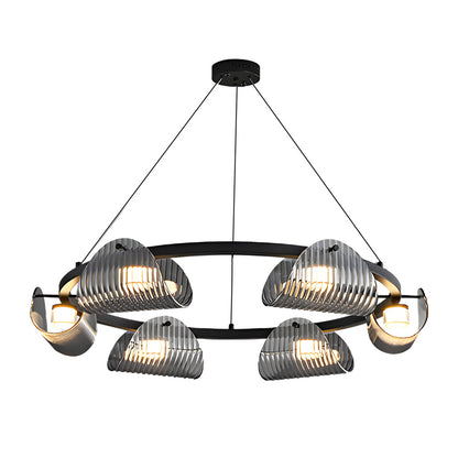 Round 6/8/10 Lights Curved Striped Glass LED Dimmable Nordic Chandelier