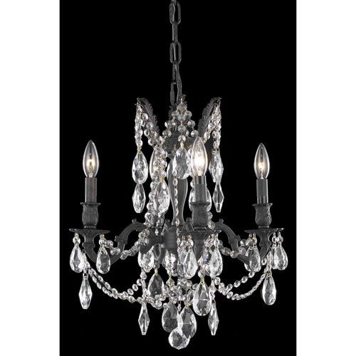 Dark Bronze 17-Inch Four-Light Chandelier with Royal Cut Crystal