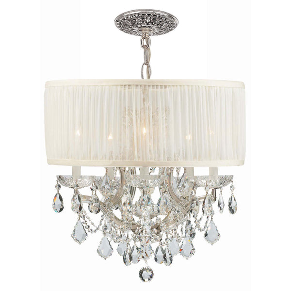 Group Brentwood Polished Chrome Maria Theresa Chandelier with Clear Swarovski Strass Crystal and with Antique White Shade.