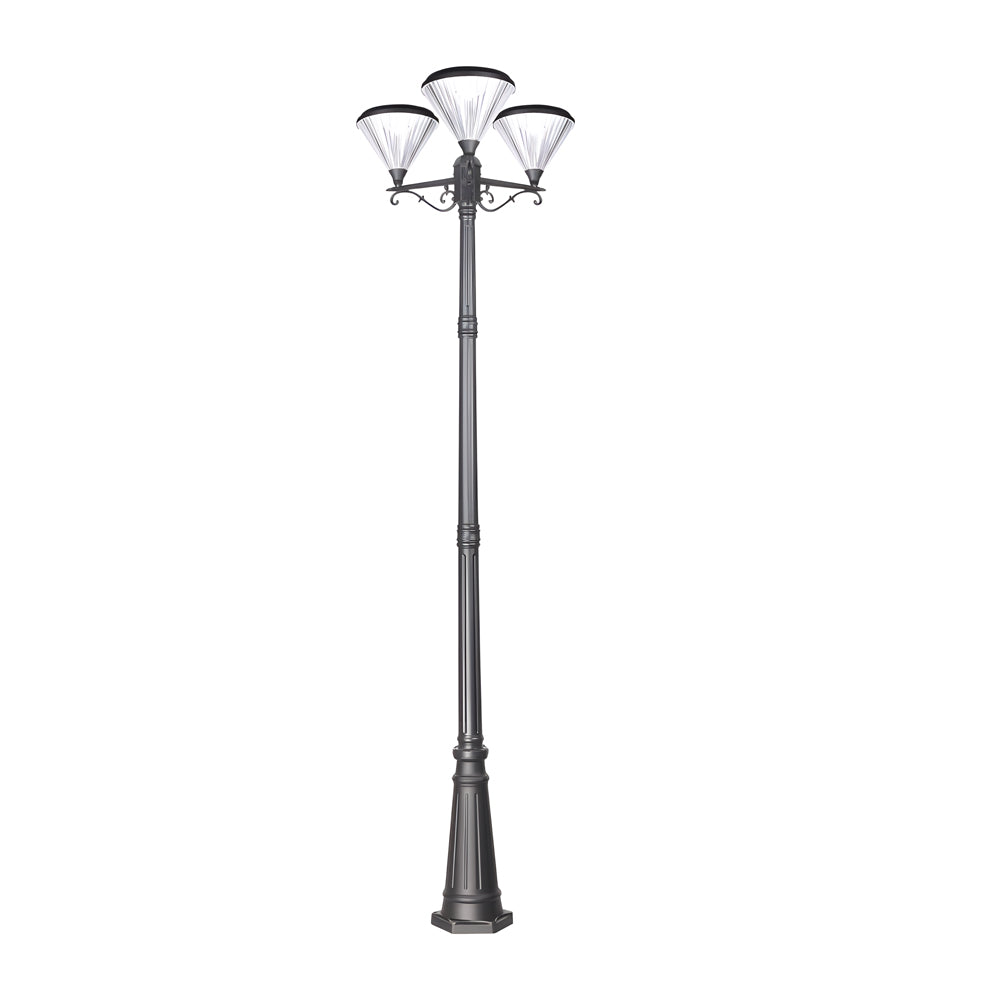 102-Inch Black Outdoor Street Light with 3-Light Post Lamp and Pole