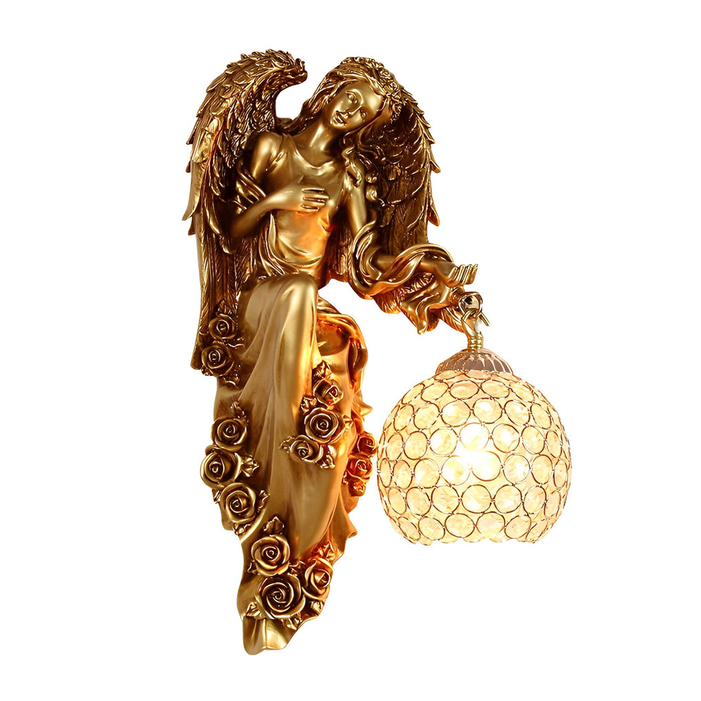 Resin Antique Angel Creative Glass Crystal European Style Wall Lamp