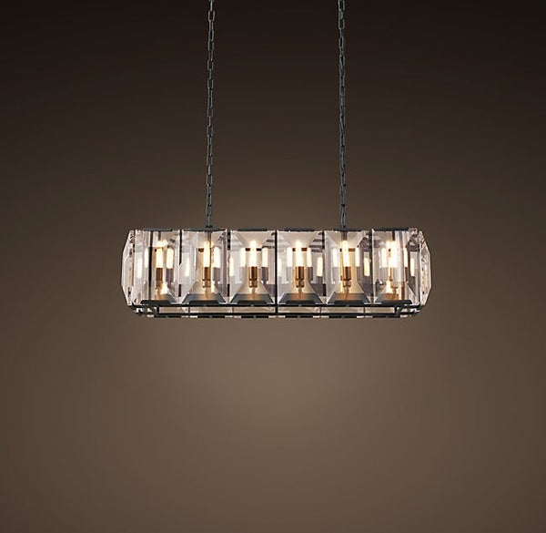 American-style rectangle 12 lights square crystal chandelier