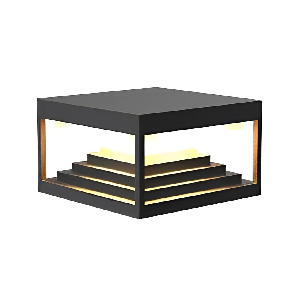 Square Steps Creative Waterproof LED Black Modern Solar Post Caps Lights