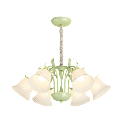 6 Lights Pastoral White Flowers Three Step Dimming French Style Chandelier