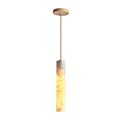 Elongated Cylindrical Marble Texture Minimalist Chandelier Pendant Lights