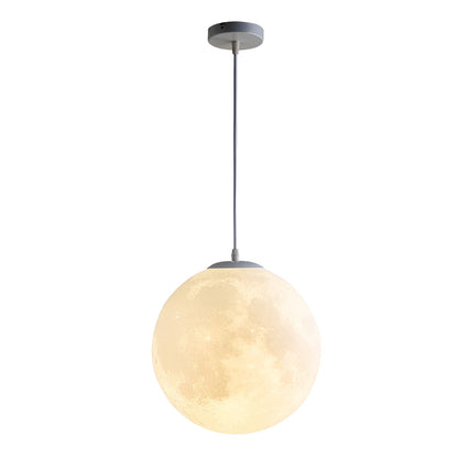 Round Moon Lunar 3D Creativity White Pendant Lamp Hanging Ceiling Lamp