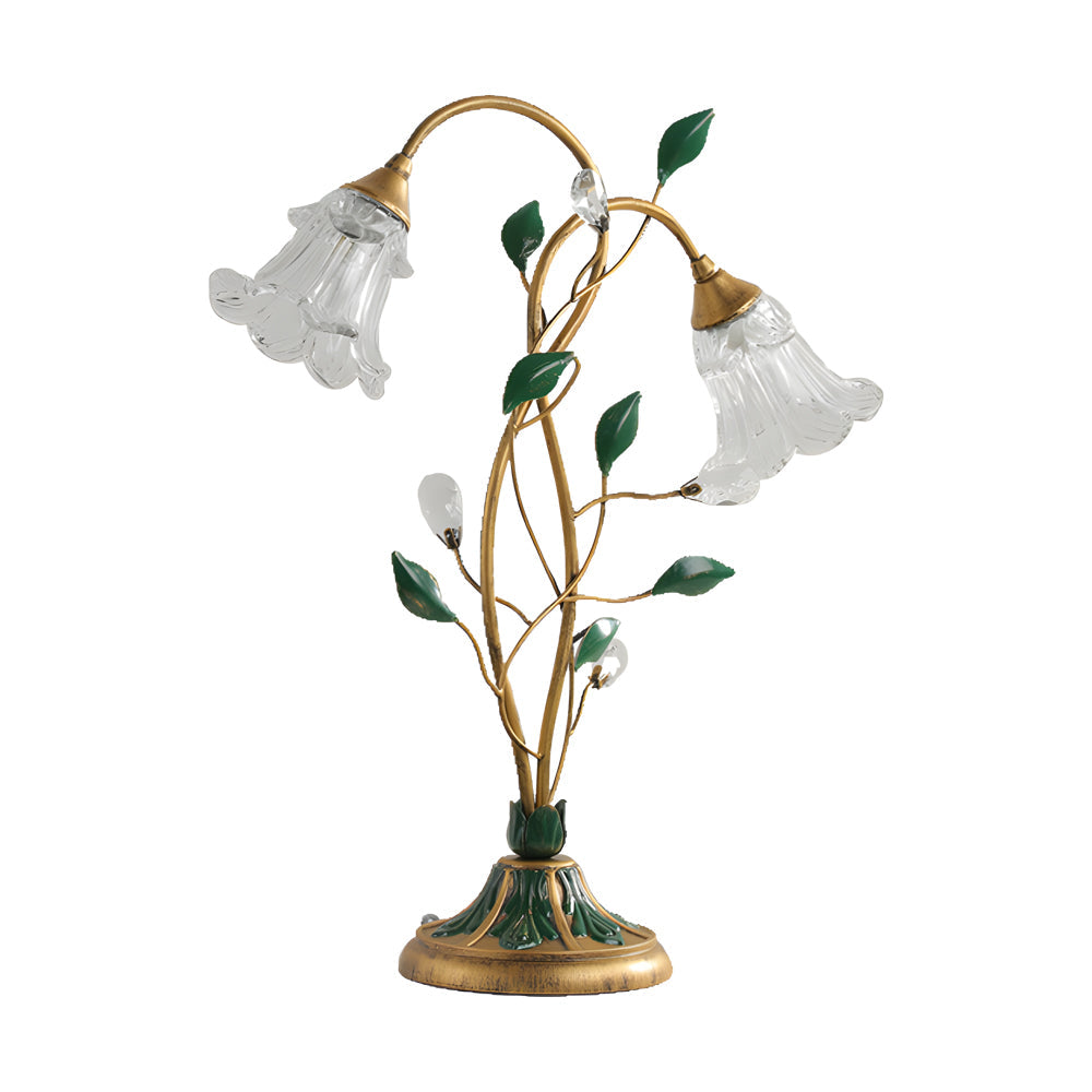 Dimmable Glass Floral Desk Lamp with Dual Lights and Leaf Accents for Ambiance