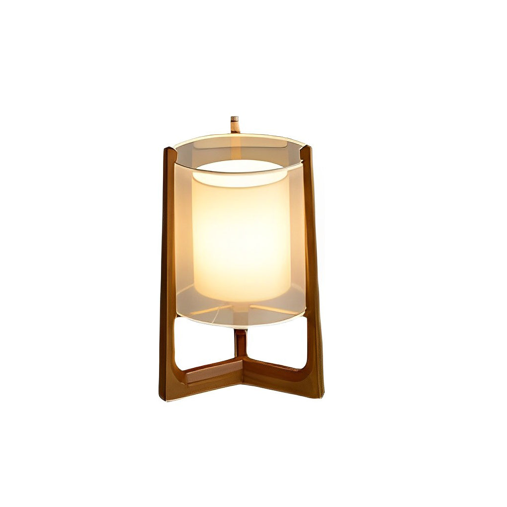 Rustic Japanese-style Wood Standing and Double Shaded LED Floor Lamp