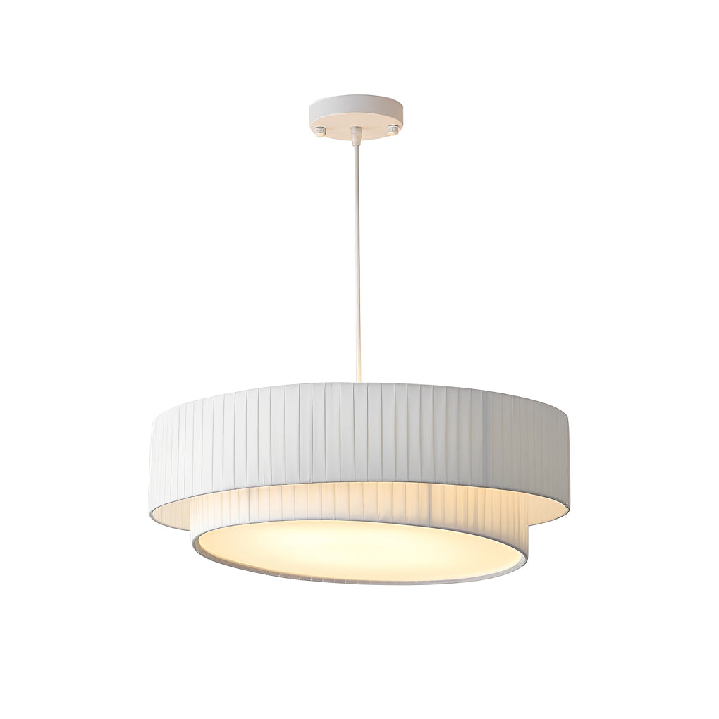 Double Layer Drum Pleated Fabric White Creative Nordic Chandelier Light