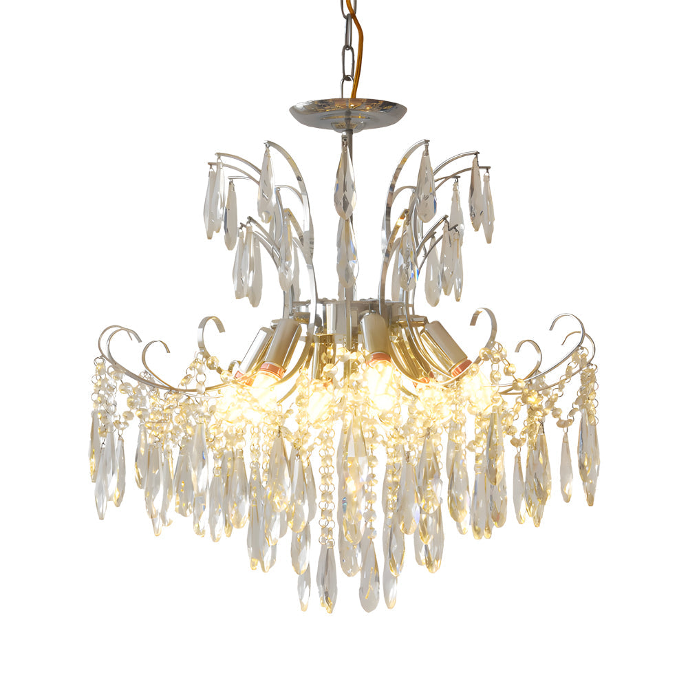 Elegant Glass Crystal Pendant 3-Step Dimming French Style Chandelier