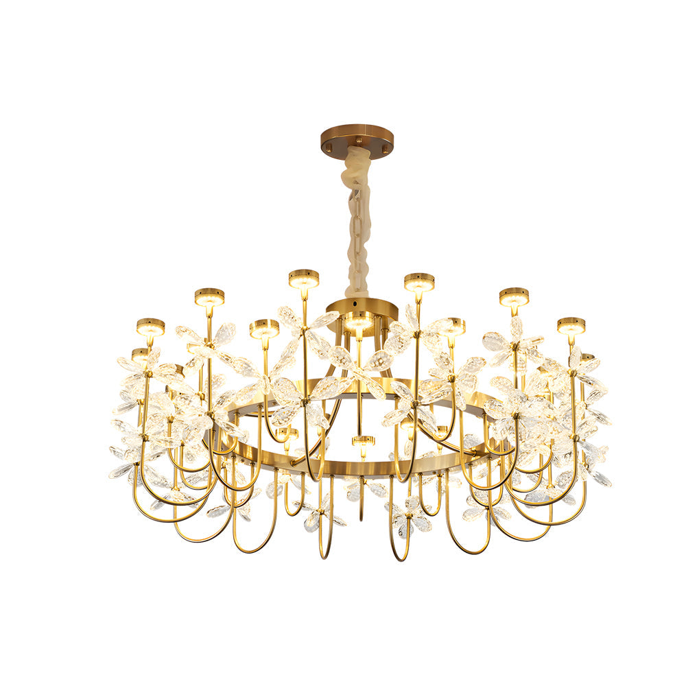 Golden Luxury 24-light Crystal Flower Chandelier for Living Room