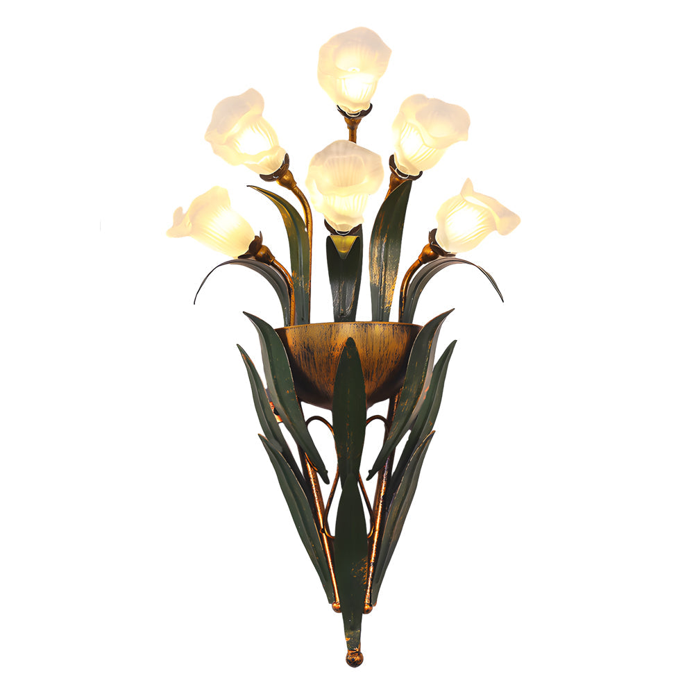 Bouquet Flowers Leaves White Light Pastoral American Style Wall Lamp