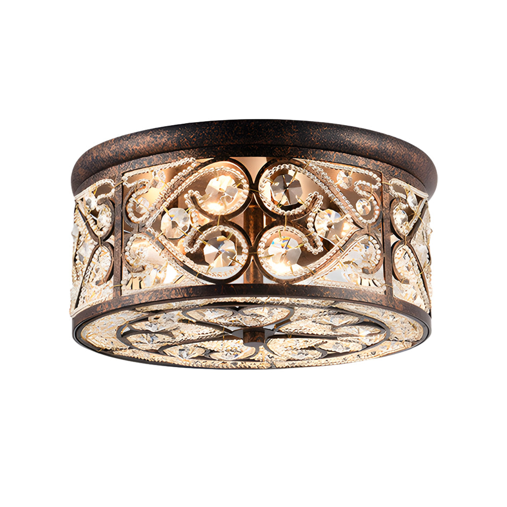 American 13 in. Drum Bronze Crystal Flush Mount Ceiling Lights