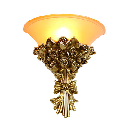 Retro Resin Roses Bouquet Glass European-Style Wall Lamp Wall Light Fixture